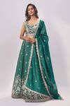 Buy_Samyukta Singhania_Green Tissue Embroidery, Sequins, Zari, Stones Sweetheart Neck Lehenga Set 