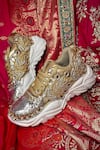 Shop_Chal Jooti_Gold Swarn Mahal Floral Patchwork Sneakers _Online_at_Aza_Fashions