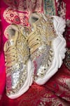 Chal Jooti_Gold Swarn Mahal Floral Patchwork Sneakers _at_Aza_Fashions