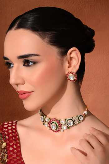 Shop_ChhavI'S Jewels_Multi Color Kundan Embellished Necklace Set 
