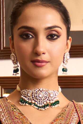 Shop_Kaari_Green Beads, Pearls, Stones Briza Polki Choker Set 
