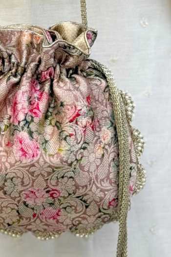 Shop_Amyra_Pink Beads, Pearls, Crystals, Tassels, Lace Elora Brocade Potli Bag  _Online_at_Aza_Fashions