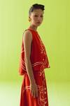 Esha Arora_Red Silk, Cotton High Neck Hand Printed Abstract Top And Skirt Set _Online_at_Aza_Fashions