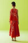 Shop_Esha Arora_Red Silk, Cotton High Neck Hand Printed Abstract Top And Skirt Set _at_Aza_Fashions