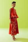 Shop_Esha Arora_Red Silk, Cotton High Neck Hand Printed Abstract Top And Skirt Set _Online_at_Aza_Fashions