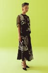 Buy_Esha Arora_Black Silk, Organza Round Neck Printed Top Skirt Set _Online_at_Aza_Fashions
