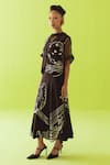 Esha Arora_Black Silk, Organza Round Neck Printed Top Skirt Set _at_Aza_Fashions