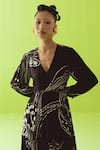 Esha Arora Black V-neck Abstract Print Dress at Aza Fashions Esha Arora_Black V-neck Abstract Print Dress _at_Aza_Fashions