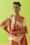Buy_Esha Arora_Orange Split V-neck Printed Cotton Silk Tunic And Pant Set _Online_at_Aza_Fashions
