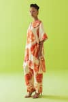 Shop_Esha Arora_Orange Split V-neck Printed Cotton Silk Tunic And Pant Set _Online_at_Aza_Fashions