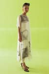 Shop Esha Arora Beige Silk, Cotton, Organza Round Neck Printed Midi Sheer Dress Online at Aza Fashions Shop_Esha Arora_Beige Silk, Cotton, Organza Round Neck Printed Midi Sheer Dress _Online_at_Aza_Fashions