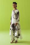 Esha Arora_Beige Silk, Cotton, Organza Round Neck Printed Kurta Set _at_Aza_Fashions