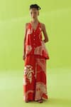 Buy Esha Arora Red Silk, Cotton Halter Neck Printed Top And Pant Set at Aza Fashions Buy_Esha Arora_Red Silk, Cotton Halter Neck Printed Top And Pant Set _at_Aza_Fashions