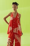 Esha Arora Red Silk, Cotton Halter Neck Printed Top And Pant Set at Aza Fashions Esha Arora_Red Silk, Cotton Halter Neck Printed Top And Pant Set _at_Aza_Fashions