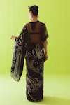 Shop_Esha Arora_Black Silk, Cotton, Organza High Neck Abstract Pattern Saree With Blouse _at_Aza_Fashions