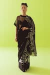 Buy_Esha Arora_Black Silk, Cotton, Organza High Neck Abstract Pattern Saree With Blouse _at_Aza_Fashions