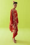 Buy_Esha Arora_Maroon Silk, Cotton Round Neck Printed Kaftan And Skirt Set _Online_at_Aza_Fashions