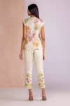 Shop_Kaveri_Off White Linen Round Neck Tropical Oasis Tuck Top _at_Aza_Fashions