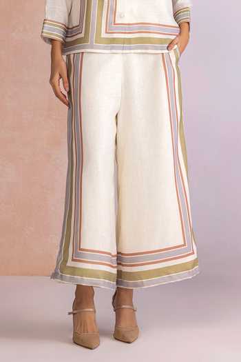 Kaveri_Off White Linen Collared Stripe Drama Shirt Pant Set _Online_at_Aza_Fashions