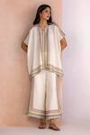 Buy_Kaveri_Off White Linen V-neck Stripe Drama Square Top Pant Set _at_Aza_Fashions