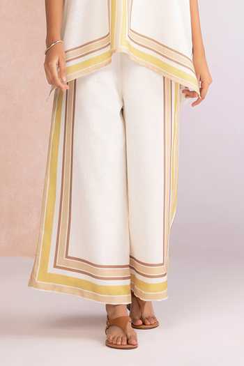 Kaveri_Off White Linen V-neck Stripe Drama Square Top Pant Set _Online_at_Aza_Fashions