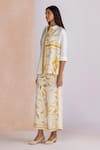 Buy_Kaveri_White Linen Collared La Feuille Printed Shirt Pant Set 