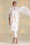 Kaveri_Off White Linen Lace Mandarin Collar Botanique Kurta _Online_at_Aza_Fashions