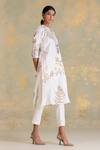 Buy_Kaveri_Off White Linen Lace Mandarin Collar Botanique Kurta _Online_at_Aza_Fashions