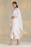 Shop_Kaveri_Off White Linen Lace Mandarin Collar Botanique Kurta _Online_at_Aza_Fashions