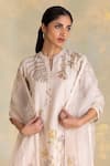 Buy_Kaveri_Off White Linen Zari, Lace Mandarin Collar, Keyhole Neck Botanique Printed Kurta _Online_at_Aza_Fashions