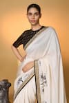 Shop_Masaba_Ivory Silk Sequins, Tropical Nandi Print Saree With Unstitched Blouse Piece _Online_at_Aza_Fashions
