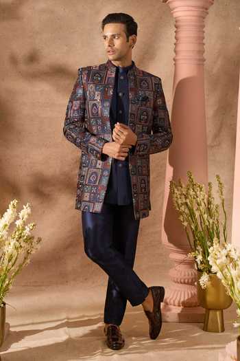 Arihant Rai Sinha_Multi Color Silk Embroidery Art Sherwani Jacket Set _at_Aza_Fashions