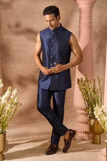 Shop_Arihant Rai Sinha_Multi Color Silk Embroidery Art Sherwani Jacket Set 