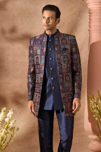 Arihant Rai Sinha_Multi Color Silk Embroidery Art Sherwani Jacket Set _Online