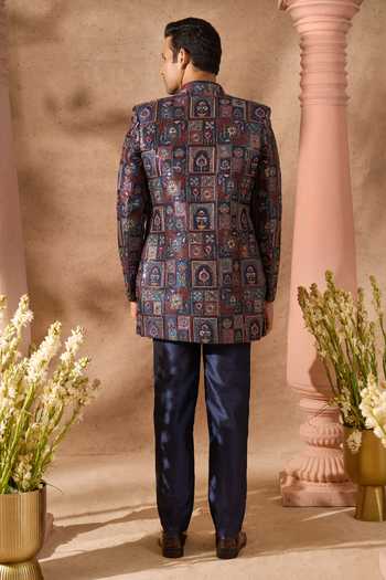 Arihant Rai Sinha_Multi Color Silk Embroidery Art Sherwani Jacket Set _Online_at_Aza_Fashions