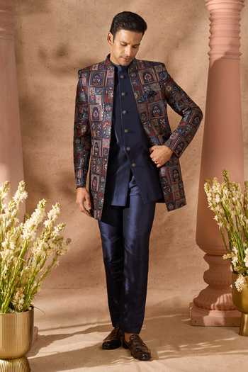 Buy_Arihant Rai Sinha_Multi Color Silk Embroidery Art Sherwani Jacket Set _Online