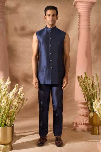 Shop_Arihant Rai Sinha_Multi Color Silk Embroidery Art Sherwani Jacket Set _Online