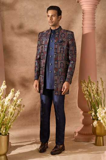 Arihant Rai Sinha_Multi Color Silk Embroidery Art Sherwani Jacket Set 