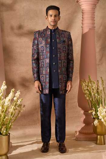 Arihant Rai Sinha_Multi Color Silk Embroidery Art Sherwani Jacket Set 