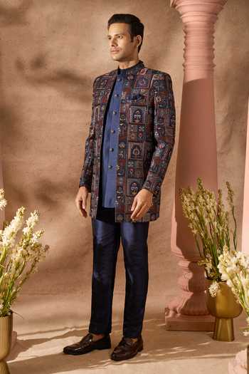 Arihant Rai Sinha_Multi Color Silk Embroidery Art Sherwani Jacket Set 