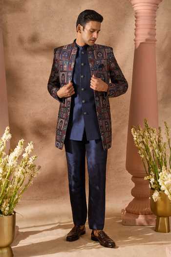 Arihant Rai Sinha_Multi Color Silk Embroidery Art Sherwani Jacket Set 