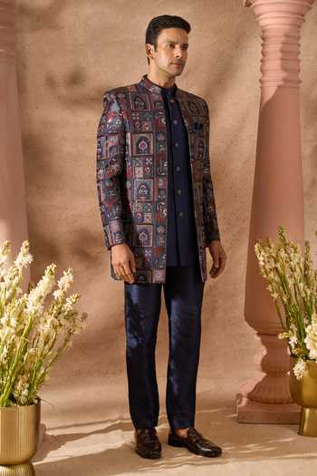 Arihant Rai Sinha_Multi Color Silk Embroidery Art Sherwani Jacket Set 