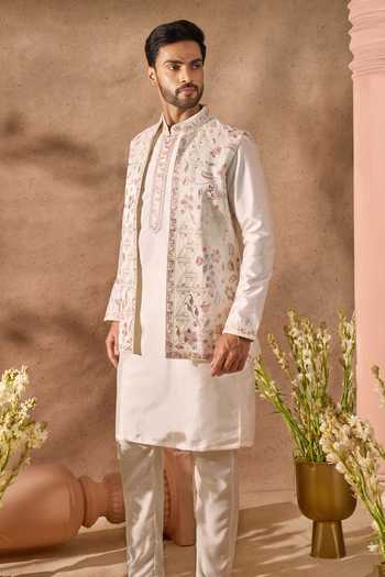 Buy_Arihant Rai Sinha_Off White Silk Embroidery Bundi And Kurta Set _Online_at_Aza_Fashions
