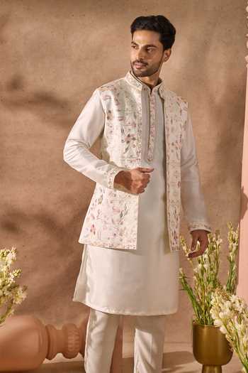 Arihant Rai Sinha_Off White Silk Embroidery Bundi And Kurta Set _at_Aza_Fashions