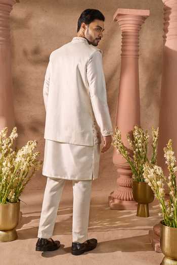 Arihant Rai Sinha_Off White Silk Embroidery Bundi And Kurta Set _Online_at_Aza_Fashions