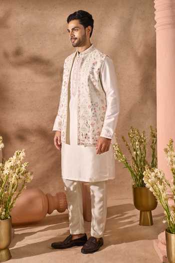 Shop_Arihant Rai Sinha_Off White Silk Embroidery Bundi And Kurta Set 
