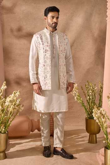 Arihant Rai Sinha_Off White Silk Embroidery Bundi And Kurta Set _Online