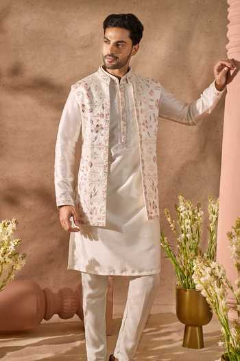 Arihant Rai Sinha_Off White Silk Embroidery Bundi And Kurta Set 
