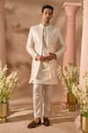 Buy_Arihant Rai Sinha_Cream Silk Zari Embroidered Sherwani Set _at_Aza_Fashions