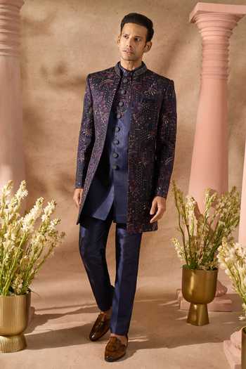 Buy_Arihant Rai Sinha_Blue Silk Embroidery Sherwani Set 